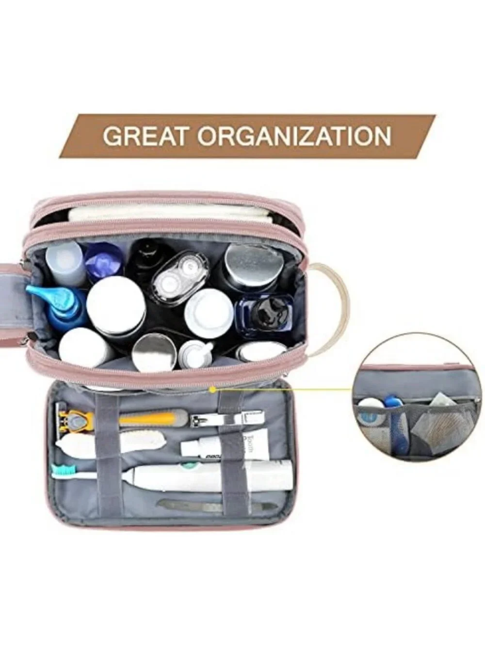 Stylish Pink Toiletry Bag Organizer for Women | Water-Resistant Makeup & Travel